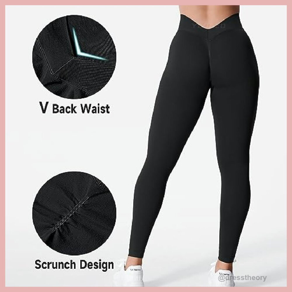 High Waisted Seamless Leggings V Back Scrunch Butt Lifting Workout Yoga - Picture 5 of 8